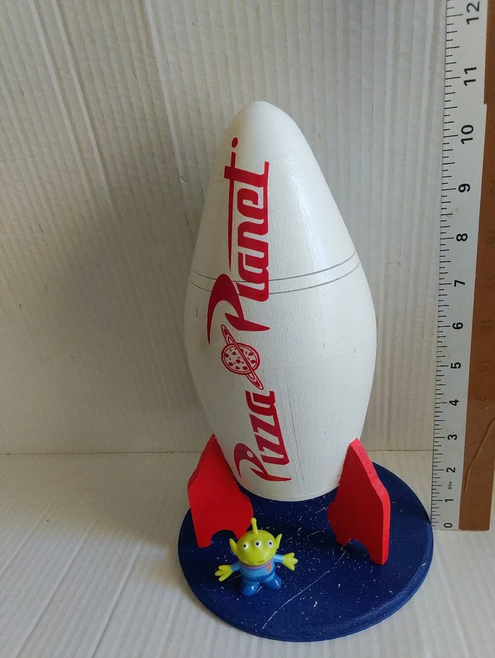 Little Green Man Alien With Pizza Planet Wooden Rocket Bird House